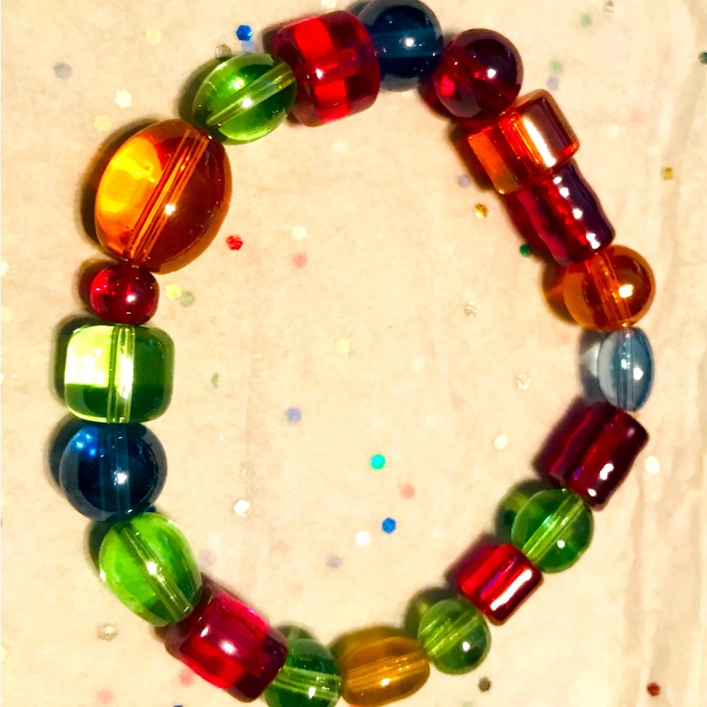 Multicolored glass unique irregular shaped Beaded bracelet!